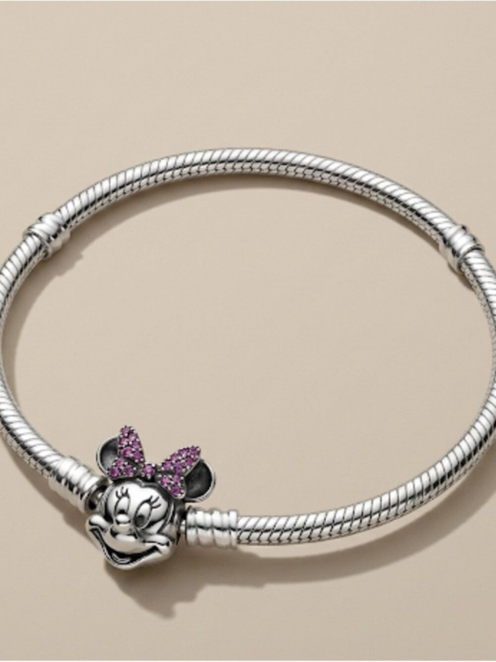 Sterling Silver Minnie Mouse Charm Bracelet with Pink Bow